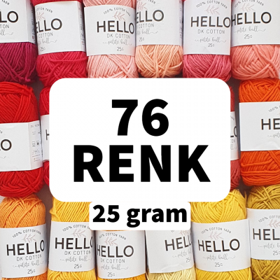 HELLO DK Pamuk Punch ve Amigurumi İpi-25 Gram, 76 Renk Hello Punch İp Seti